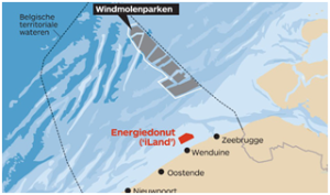 de locatie van het energie atol en de windmolenparken